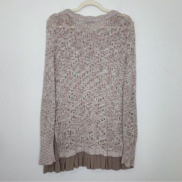 Knox Rose Boho Open Knit Ruffle Hem Long Sleeves Pullover Sweater - Picture 6 of 10
